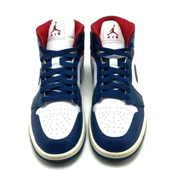 *NEW* WOMEN Nike Air Jordan 1 Mid White/French Blue-Gym Red (BQ6472 146) Size 8 - Picture 6 of 8